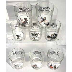 Vintage Norman Rockwell Saturday Evening Post Whiskey Drinking Tumblers Set Of 8